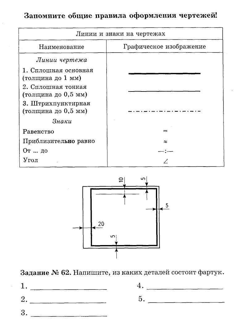 Печатная основа для заполнения к уроку Рабочая одежда. Снятие мерок (5 класс)