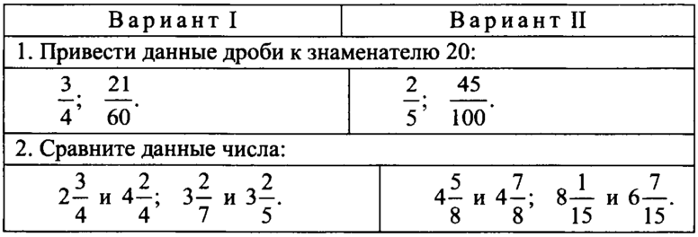 Вариант 2 дроби 5 класс