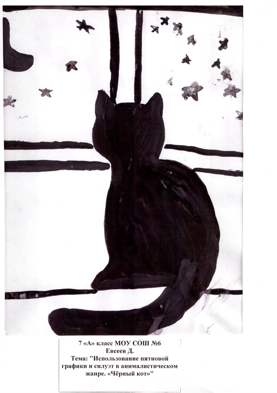 Конспект урока Использование пятновой графики и силуэт в анималистическом жанре. «Чёрный кот»