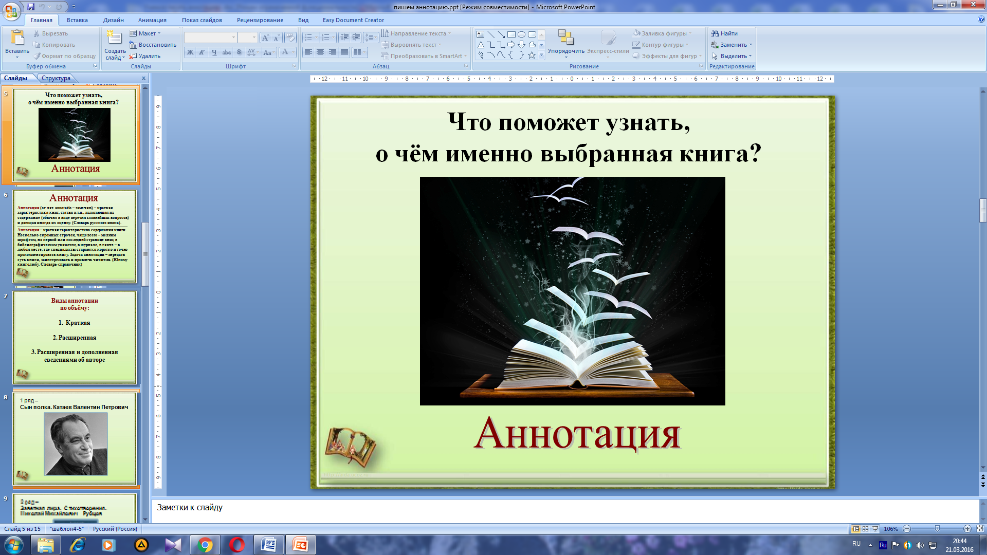 Урок по русскому языку Учимся писать аннотацию