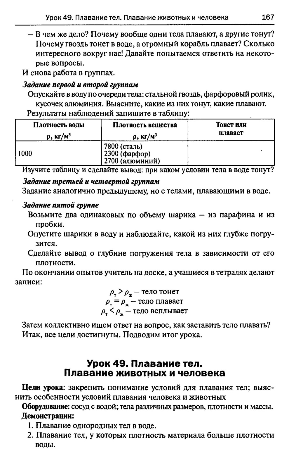 Конспект урока по физике на тему Плавание тел (7 класс)