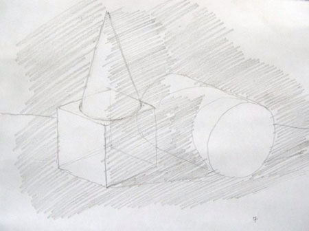Рисование с натуры натюрморта из геометрических тел (куба, цилиндра, конуса)