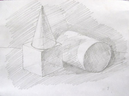 Рисование с натуры натюрморта из геометрических тел (куба, цилиндра, конуса)