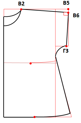 Выкройка чертежа швейного изделия с цельнокроеным рукавом строится одновременно для спинки и переда
