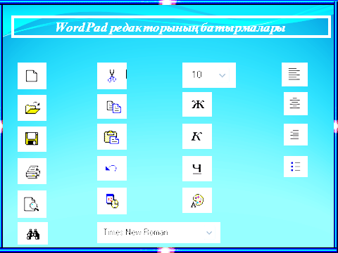 WordPad мәтіндік редакторында құжат құру, сақтау және ашу.