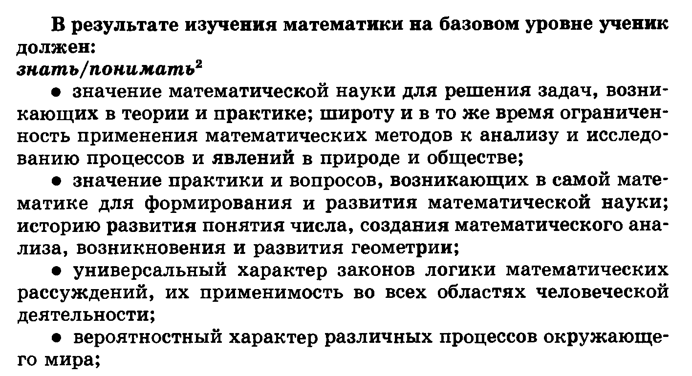 Рабочая программа по математике 11 класс