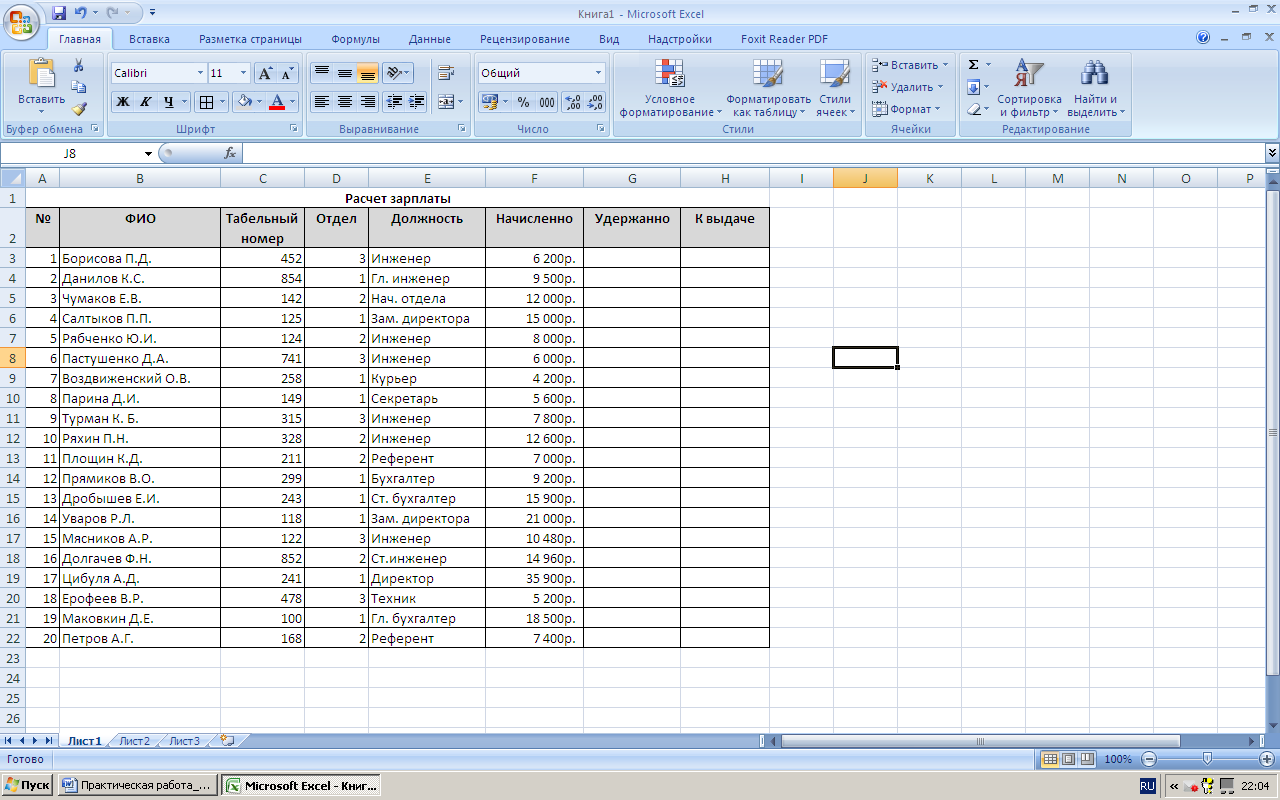Практическая работа Сортировка и фильтрация данных в Excel