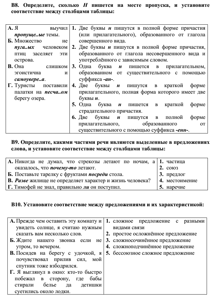 Тесты для подготовки к ЦТ по русскому языку вариант П7 с ответами