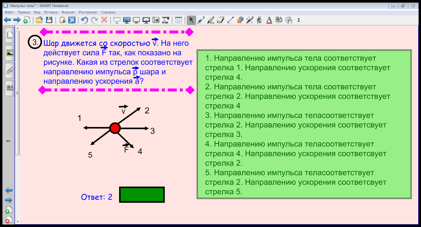 Направление импульса силы