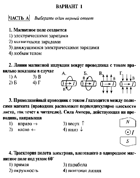 Контрольная работа по физике на тему: Магнитное поле. Явление электромагнитной индукции