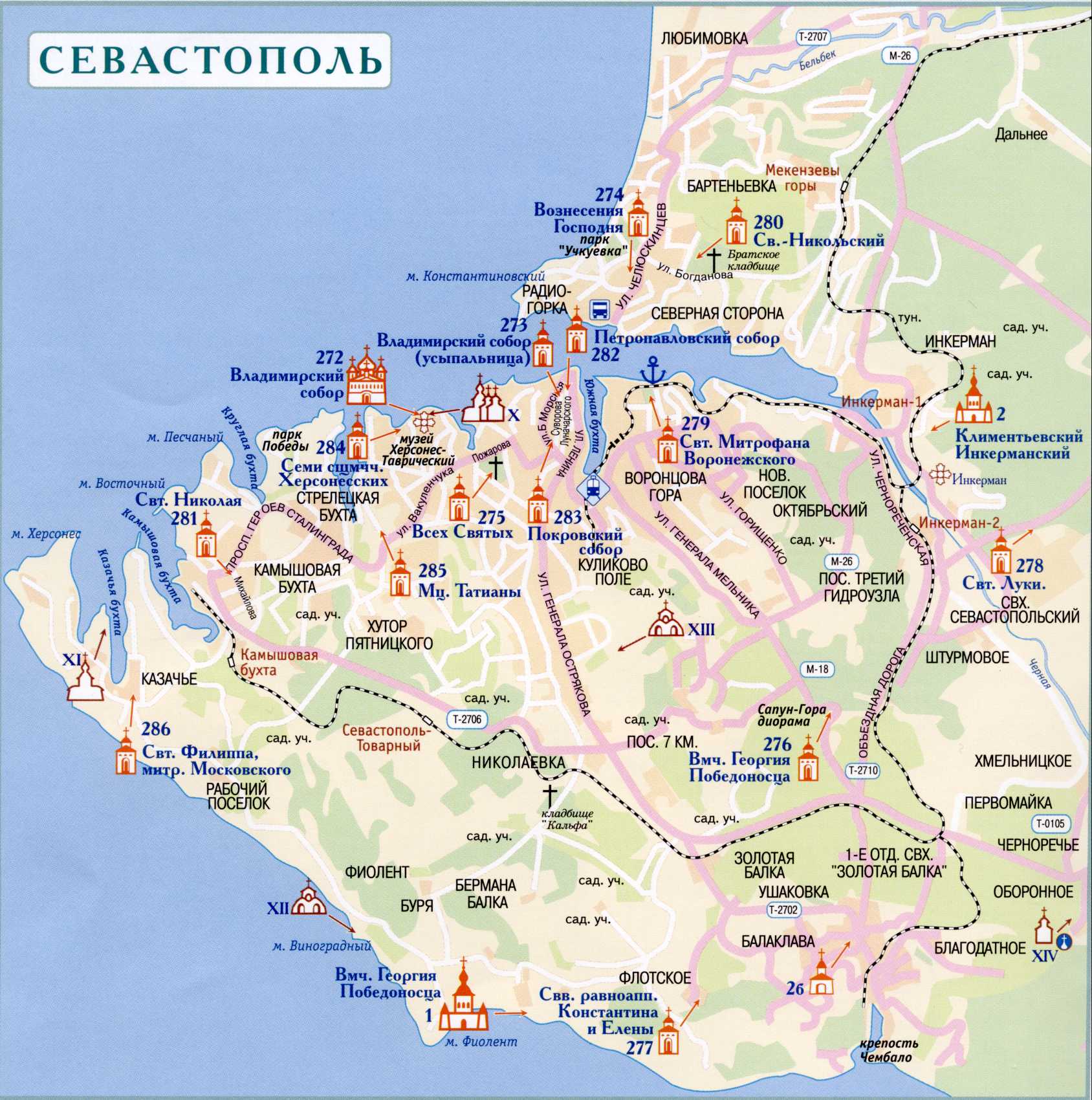 Конспект. Карты Севастополя с церквями и соборами