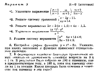 КИМ 9 класс по алгебре к учебнику Макарычева Ю.Н.