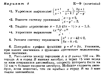 КИМ 9 класс по алгебре к учебнику Макарычева Ю.Н.