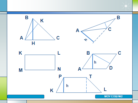 Площади параллелограмма, треугольника и трапеции