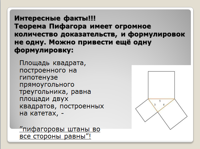 Конспект урока для 5 класса по математике. Тема: Теорема Пифагора