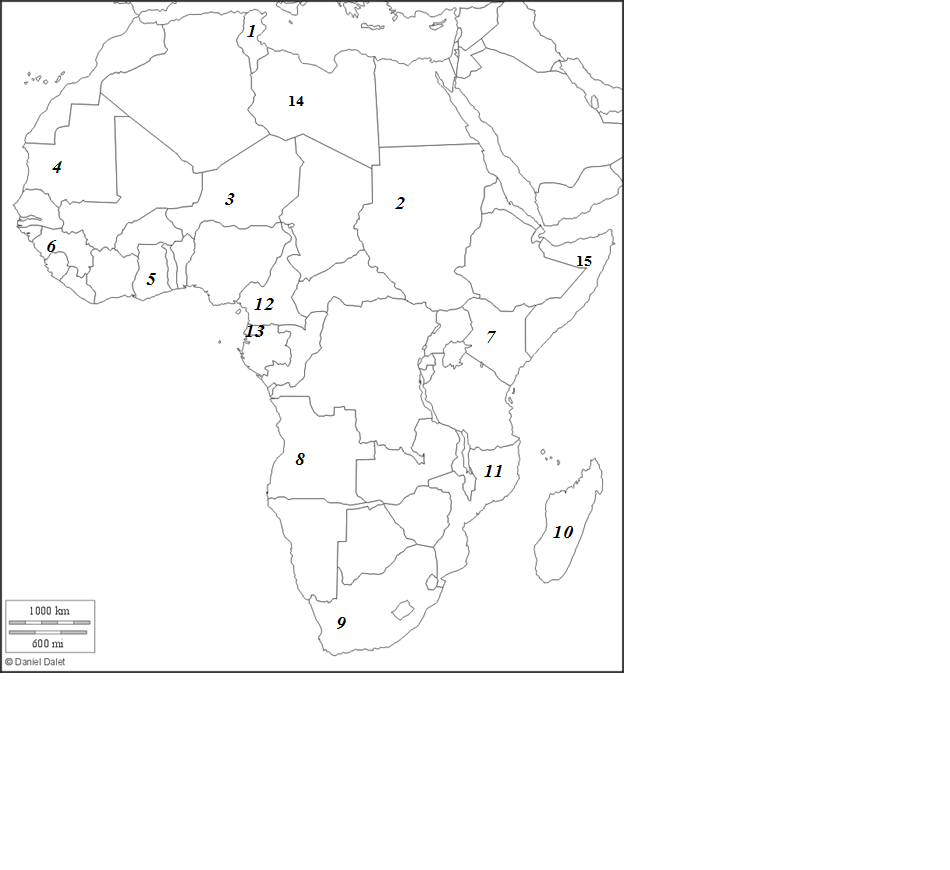 Зачетная работа на контурной карте по теме: Политическая карта Африки