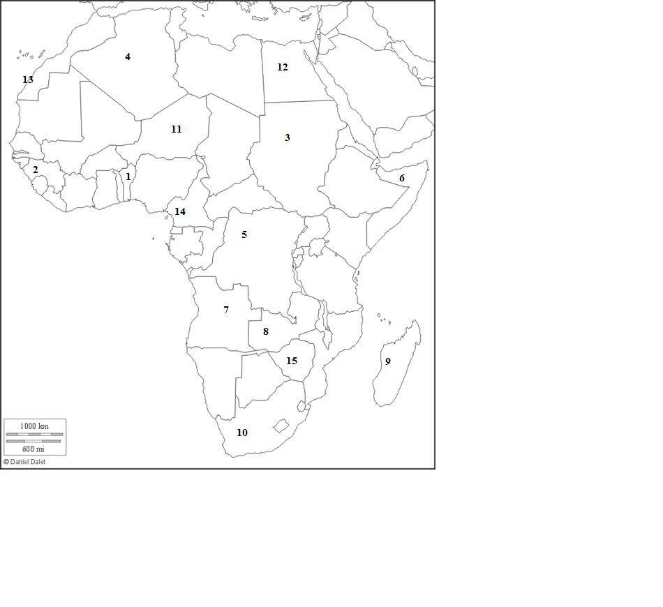 Зачетная работа на контурной карте по теме: Политическая карта Африки