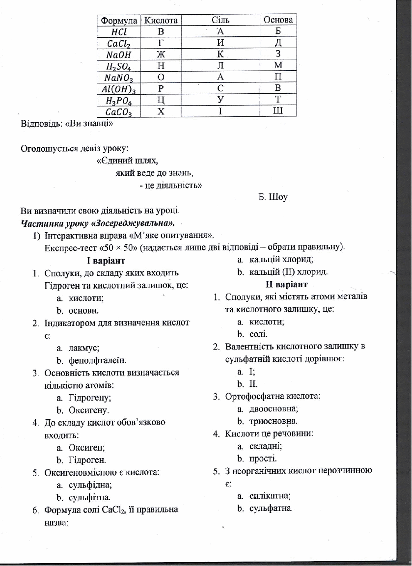 Конспект уроку на тему Фізичні та хімічні властивості кислот (8 клас)