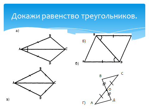 Обобщающий урок по геометрии Равенство треугольников- 7 класс