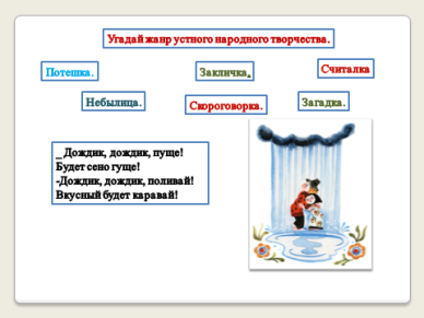 Презентация по литературному чтению на тему Устное народное творчество (2 класс)