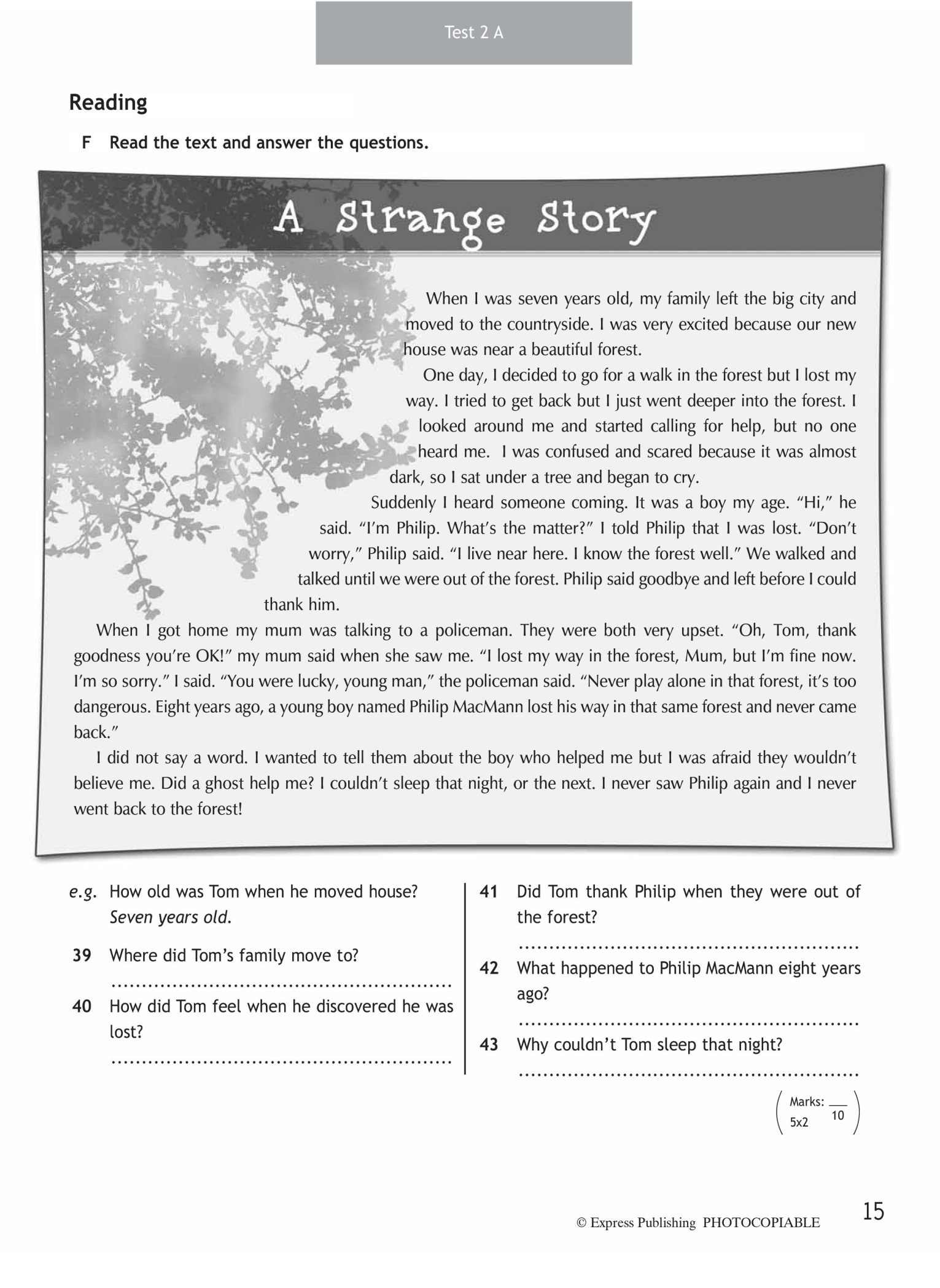 Перевод текста the story. Where did Tom's Family move to ответы. По английскому языку 7 класс Photocopiable. A Strange story when i was Seven years. How old was Elizabeth when she moved House ответы.