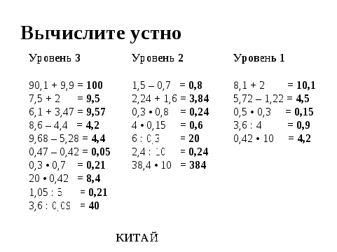 Урок «действия с десятичными дробями»