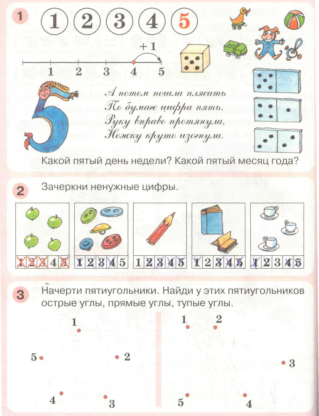 Урок по математике на тему Число и цифра 5 (1 класс)