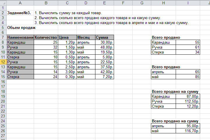 Задания по Excel (5 заданий)