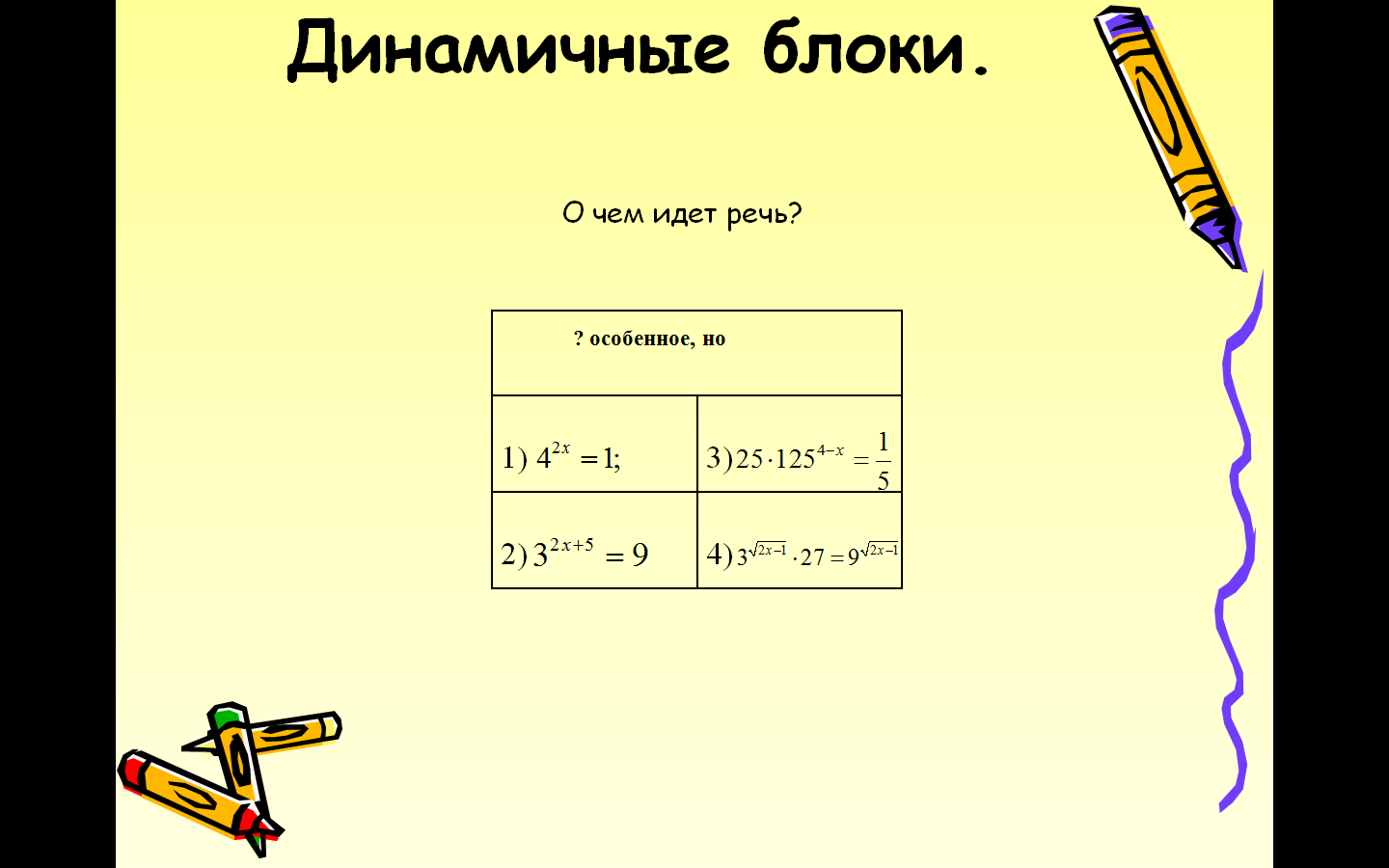 Методическая разработка для проведения занятия по теме: «Пик знаний по решению показательных уравнений и неравенств».