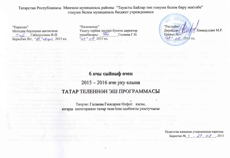 Рабочая программа по татарскому языку для 6 класса