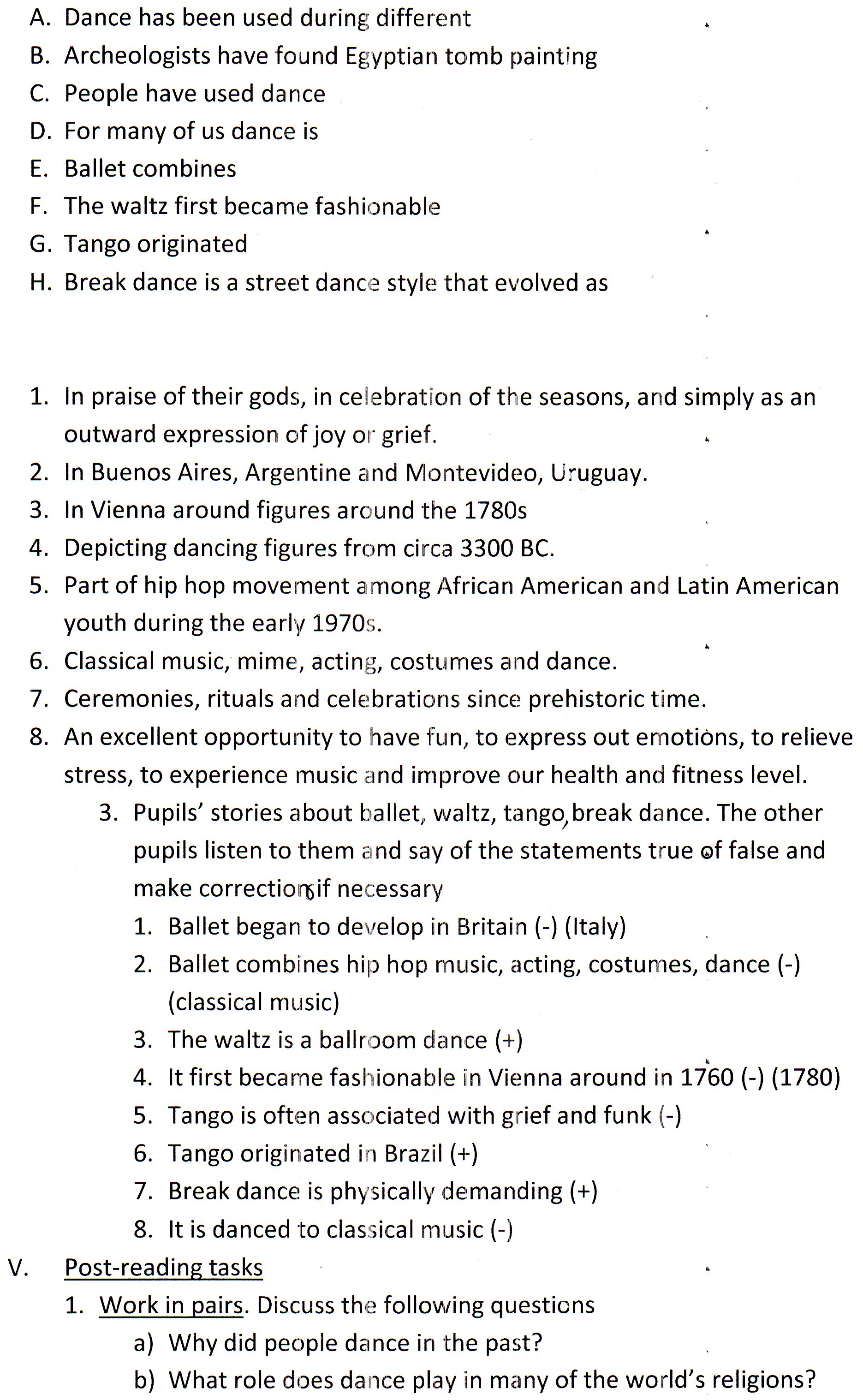 Конспект урока для 10 класса на тему Why do we dance?
