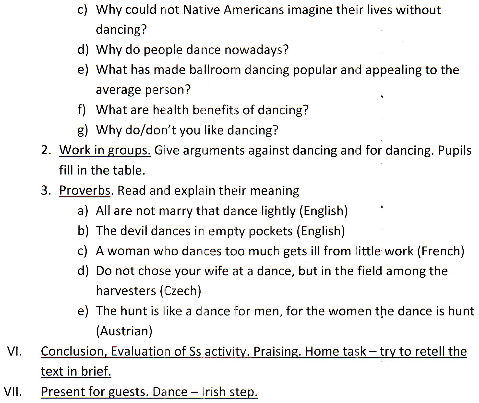 Конспект урока для 10 класса на тему Why do we dance?