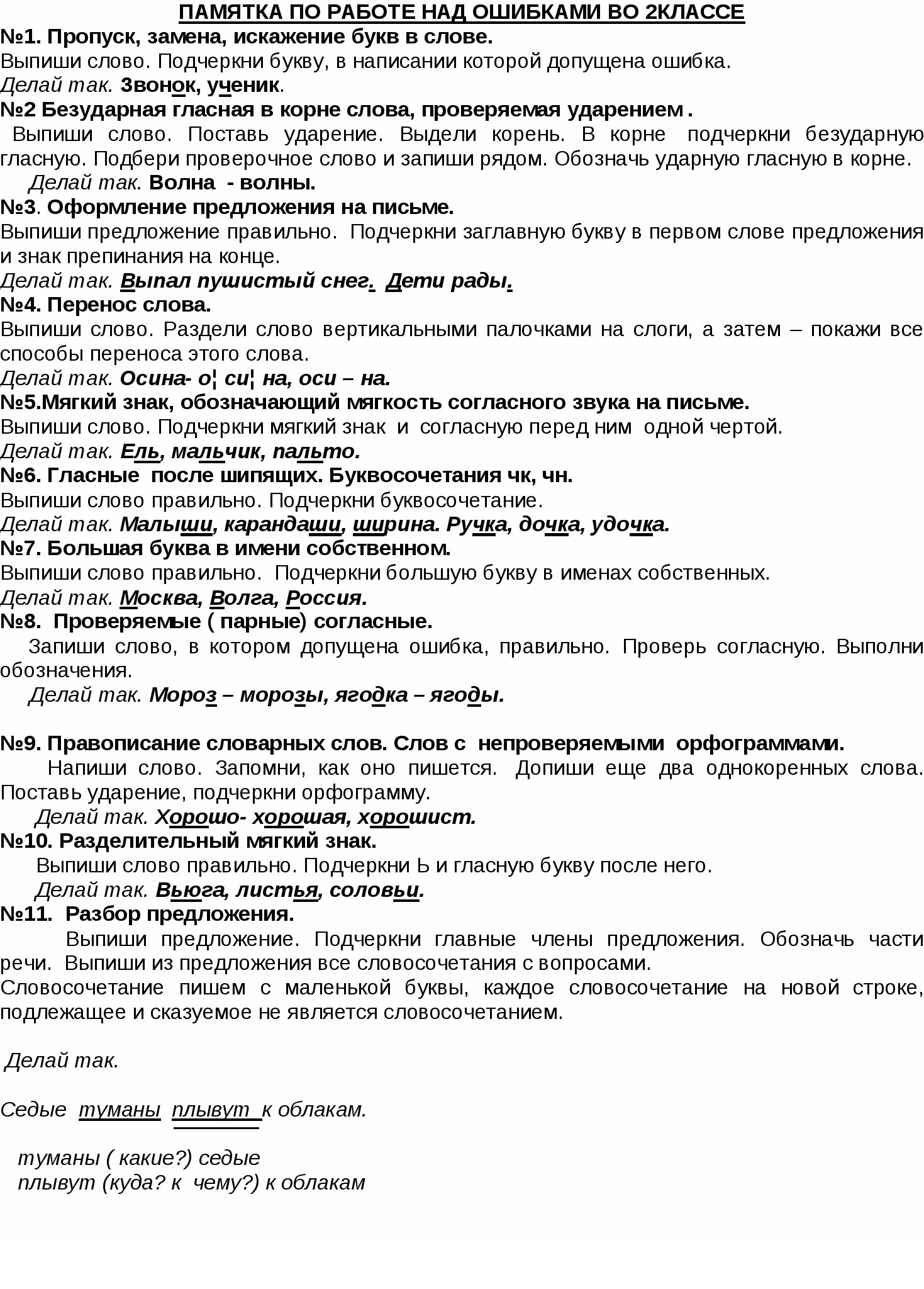 Методическая разработка Памятка выполнения работы над ошибками по русскому языку