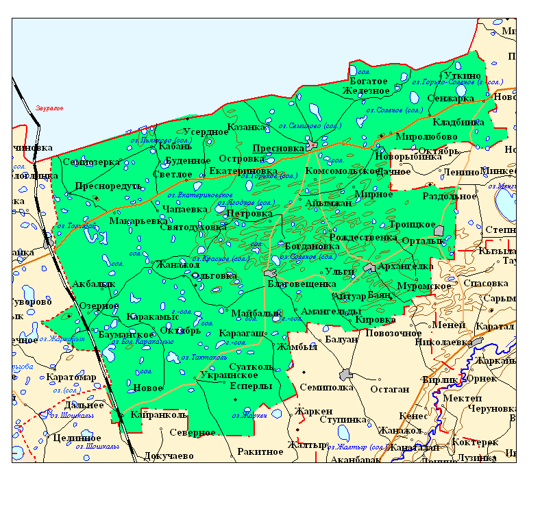 Карта северо казахстанской области с районами и деревнями