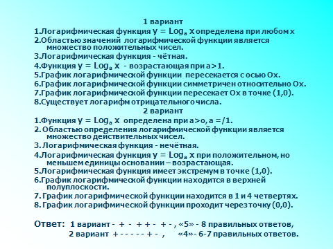 Конспект урока по математике на тему: «Логарифмическая функция. Решение логарифмических уравнении и неравенств»