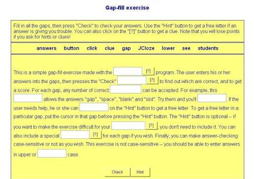 Примеры интерактивных упражнений на заполнение пропусков (JCloze)