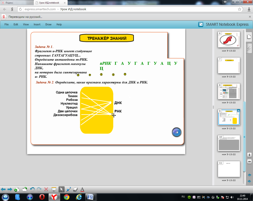 План-конспект урока по биологии на тему Нуклеиновые кислоты с использованием интерактивной доски (10 класс)