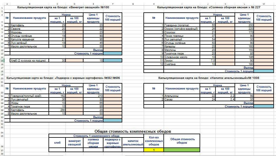 Расчет блюд. Калькуляционная карта расчета себестоимости. Таблица калькуляции блюд. Калькуляционная карточка в экселе. Калькуляционная карта на 100 порций.