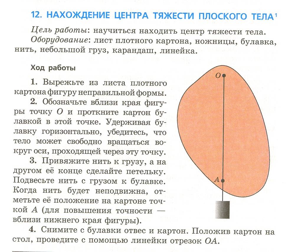 Физика 9 центр тяжести. Нахождение центра тяжести тела. Нахождение центра тяжести тела неправильной формы. Центр тяжести плоского тела. Нахождение центра тяжести плоского тела лабораторная.