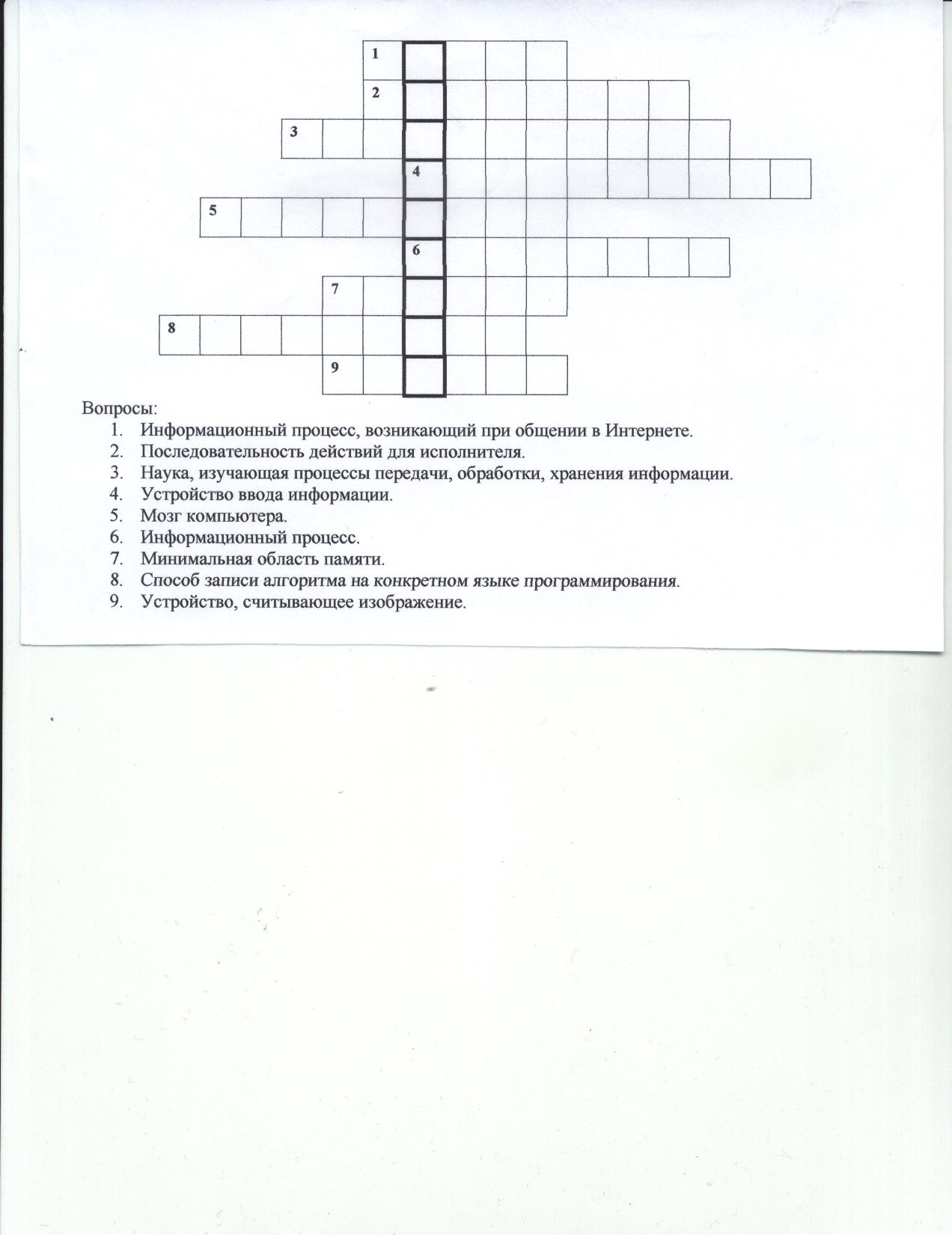 Кроссворд алгоритмы и исполнители. Кроссворд на тему информация и информационные процессы.
