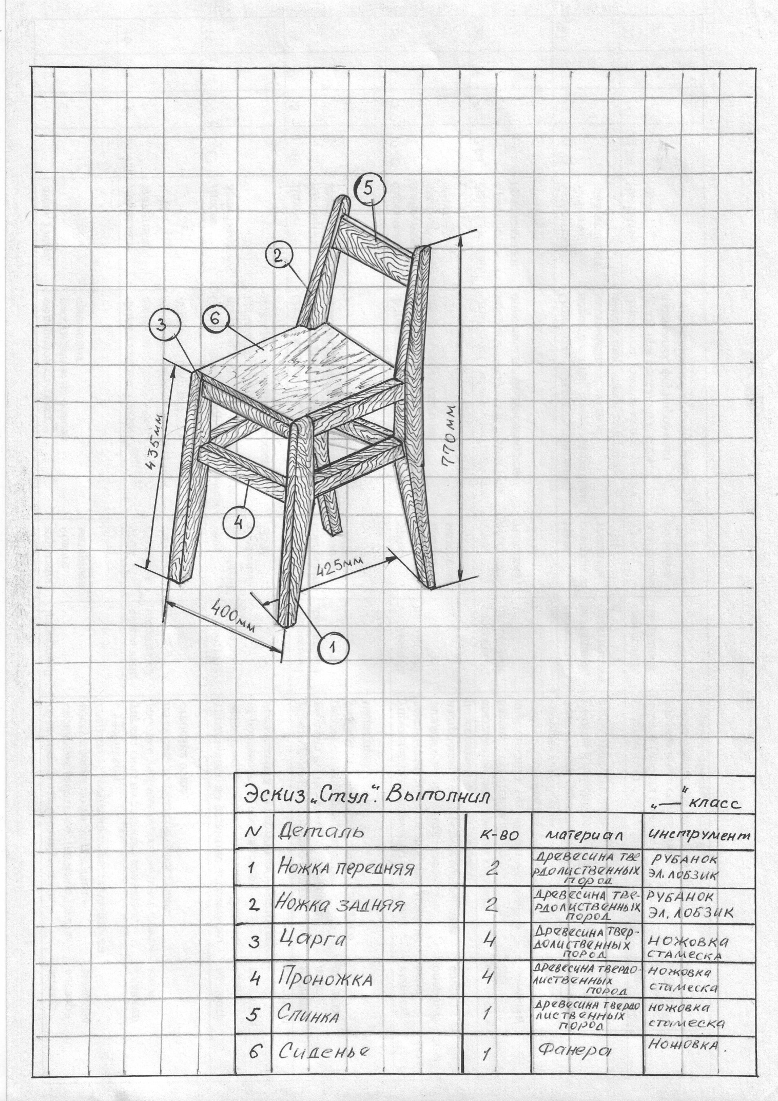 Эскиз стула по технологии