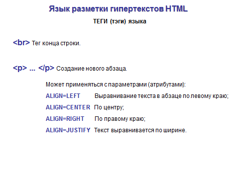 План урока Начало работы с языком HTML